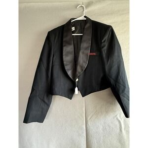 Fruhauf Jacket Women's 46 Black Satin Shawl Collar Cropped Band Uniform Tuxedo